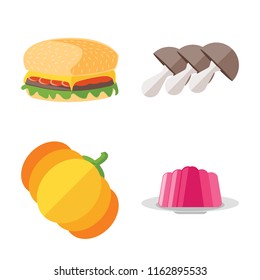 Set of 4 vector icons such as Hamburguer, Mushrooms, Pumpkin, Jelly, web UI editable icon pack, pixel perfect