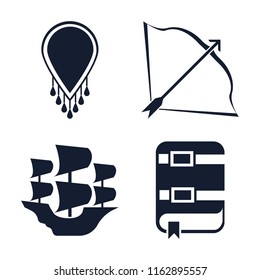 Set of 4 vector icons such as Necklace, Bow and arrow, Caravel, Book, web UI editable icon pack, pixel perfect