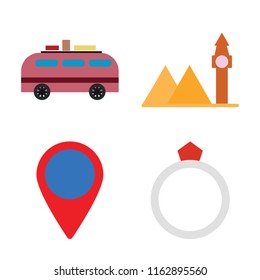 Set of 4 vector icons such as Minivan, Landmark, Location, Ring, web UI editable icon pack, pixel perfect