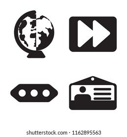 Set of 4 vector icons such as Worldwide, Fast forward, More, Id card, web UI editable icon pack, pixel perfect