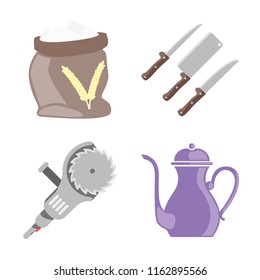 Set of 4 vector icons such as Flour, Knives, Grinder, Teapot, web UI editable icon pack, pixel perfect