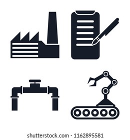 Set of 4 vector icons such as Factory, Planing, Pipe, Conveyor, web UI editable icon pack, pixel perfect
