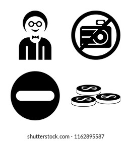 Set of 4 vector icons such as Boy, No camera, Forbidden, Coins, web UI editable icon pack, pixel perfect