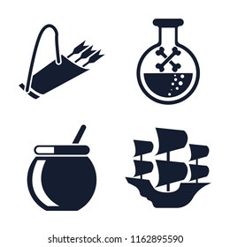 Set of 4 vector icons such as Quiver, Poison, Cauldron, Caravel, web UI editable icon pack, pixel perfect
