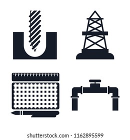 Set Of 4 Vector Icons Such As Drill, Oilfield, Print, Pipe, Web UI Editable Icon Pack, Pixel Perfect