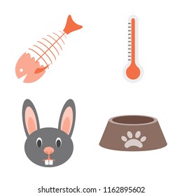 Set of 4 vector icons such as Fish bone, Thermometer, Rabbit, Dog food, web UI editable icon pack, pixel perfect