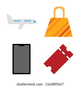 Set of 4 vector icons such as Airplane, Bag, Phone, Tickets, web UI editable icon pack, pixel perfect