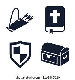 Set of 4 vector icons such as Quiver, Bible, Shield, Chest, web UI editable icon pack, pixel perfect