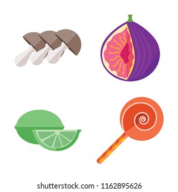 Set of 4 vector icons such as Mushrooms, Fig, Lime, Jawbreaker, web UI editable icon pack, pixel perfect