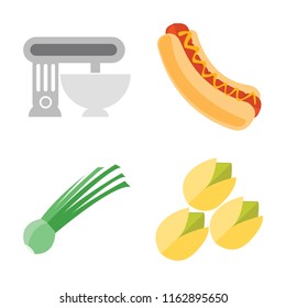 Set of 4 vector icons such as Mixer, Hot dog, Chives, Pistachio, web UI editable icon pack, pixel perfect