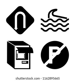 Set of 4 vector icons such as Turn, Wave, Atm, No parking, web UI editable icon pack, pixel perfect