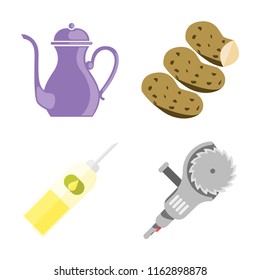 Set of 4 vector icons such as Teapot, Potatoes, Oil, Grinder, web UI editable icon pack, pixel perfect