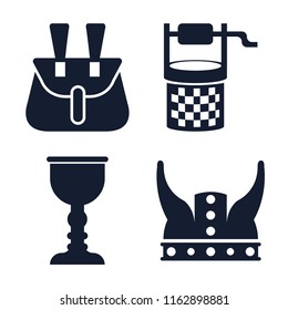 Set of 4 vector icons such as Belt pouch, Water well, Goblet, Viking, web UI editable icon pack, pixel perfect