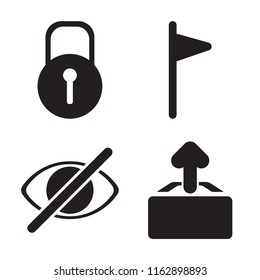 Set of 4 vector icons such as Locked, Flag, Hide, Upload, web UI editable icon pack, pixel perfect
