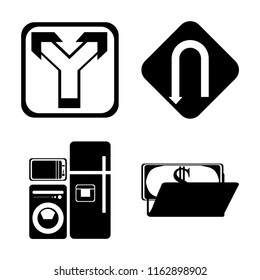 Set of 4 vector icons such as Junction, Turn, Electrical appliances, Wallet, web UI editable icon pack, pixel perfect