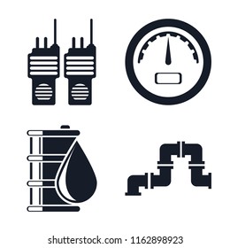 Set of 4 vector icons such as Walkie talkie, Gauge, Oil, Pipe, web UI editable icon pack, pixel perfect