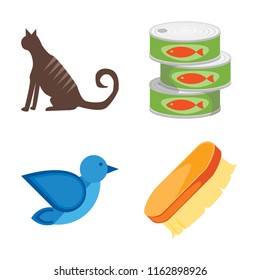 Set of 4 vector icons such as Cat, Canned food, Bird, Brush, web UI editable icon pack, pixel perfect