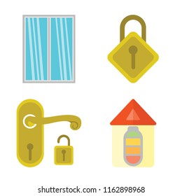 Set of 4 vector icons such as Window, Locking, Handle, Home, web UI editable icon pack, pixel perfect