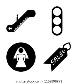 Set of 4 vector icons such as Escalator, Traffic light, Restroom, Sale, web UI editable icon pack, pixel perfect
