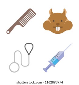Set of 4 vector icons such as Comb, Hamster, Leash, Syringe, web UI editable icon pack, pixel perfect