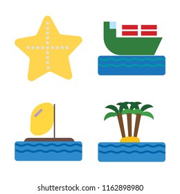 Set of 4 vector icons such as Starfish, Ship, Parasailing, Island, web UI editable icon pack, pixel perfect
