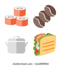 Set of 4 vector icons such as Sushi, Coffee, Pot, Taco, web UI editable icon pack, pixel perfect