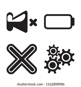 Set Of 4 Vector Icons Such As Mute, Battery, Multiply, Settings, Web UI Editable Icon Pack, Pixel Perfect