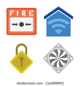 Set of 4 vector icons such as Fire alarm, Smart home, Locking, Cooler, web UI editable icon pack, pixel perfect