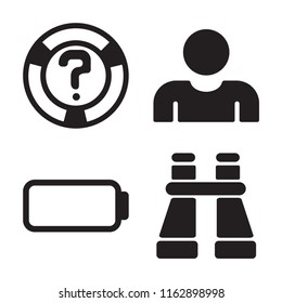 Set of 4 vector icons such as Help, User, Battery, Binoculars, web UI editable icon pack, pixel perfect