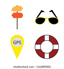 Set of 4 vector icons such as Pointer, Sunglasses, Gps, Lifebuoy, web UI editable icon pack, pixel perfect