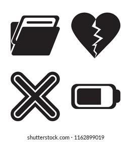 Set of 4 vector icons such as Folder, Dislike, Multiply, Battery, web UI editable icon pack, pixel perfect