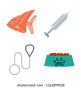 Set of 4 vector icons such as Fish, Injection, Leash, Bowl, web UI editable icon pack, pixel perfect