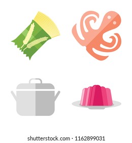 Set of 4 vector icons such as Pasta, Octopus, Pot, Jelly, web UI editable icon pack, pixel perfect