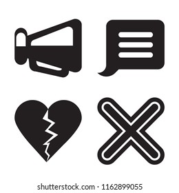 Set of 4 vector icons such as Megaphone, Notification, Dislike, Multiply, web UI editable icon pack, pixel perfect