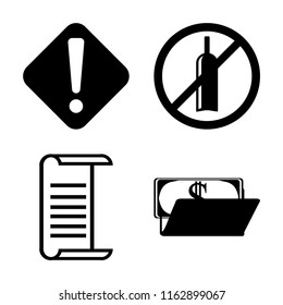 Set of 4 vector icons such as Warning, No alcohol, List, Wallet, web UI editable icon pack, pixel perfect