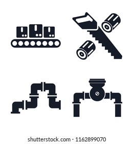 Set of 4 vector icons such as Conveyor, Wood cutting, Pipe, Pump, web UI editable icon pack, pixel perfect