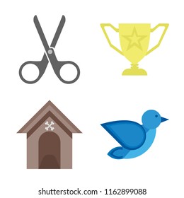 Set of 4 vector icons such as Scissors, Trophy, Kennel, Bird, web UI editable icon pack, pixel perfect
