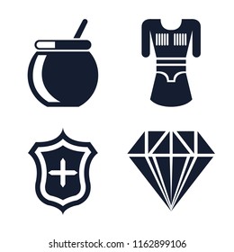 Set of 4 vector icons such as Cauldron, Tunic, Shield, Jewelry, web UI editable icon pack, pixel perfect