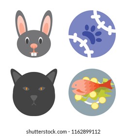 Set of 4 vector icons such as Rabbit, Tennis, Cat, Fish food, web UI editable icon pack, pixel perfect