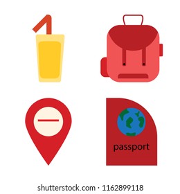 Set of 4 vector icons such as Cocktail, Backpack, Map, Passport, web UI editable icon pack, pixel perfect