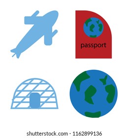 Set of 4 vector icons such as Plane, Passport, Igloo, Travel, web UI editable icon pack, pixel perfect