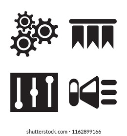 Set of 4 vector icons such as Settings, Bookmark, Controls, Speaker, web UI editable icon pack, pixel perfect