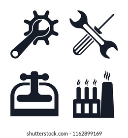 Set of 4 vector icons such as Maintenance, Tools, Machine press, Factory, web UI editable icon pack, pixel perfect