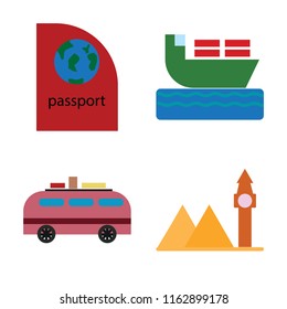 Set of 4 vector icons such as Passport, Ship, Minivan, Landmark, web UI editable icon pack, pixel perfect