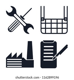 Set of 4 vector icons such as Tools, Elevator, Factory, Planing, web UI editable icon pack, pixel perfect
