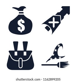 Set of 4 vector icons such as Money bag, Lance, Belt pouch, Witch, web UI editable icon pack, pixel perfect