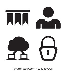 Set of 4 vector icons such as Bookmark, User, Cloud computing, Locked, web UI editable icon pack, pixel perfect