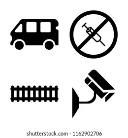 Set of 4 vector icons such as Bus, No drugs, Train, Cctv, web UI editable icon pack, pixel perfect