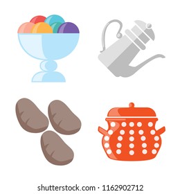 Set of 4 vector icons such as Ice cream, Teapot, Potatoes, Pot, web UI editable icon pack, pixel perfect