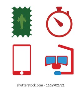 Set of 4 vector icons such as Postage, Time, Phone, Snorkel, web UI editable icon pack, pixel perfect